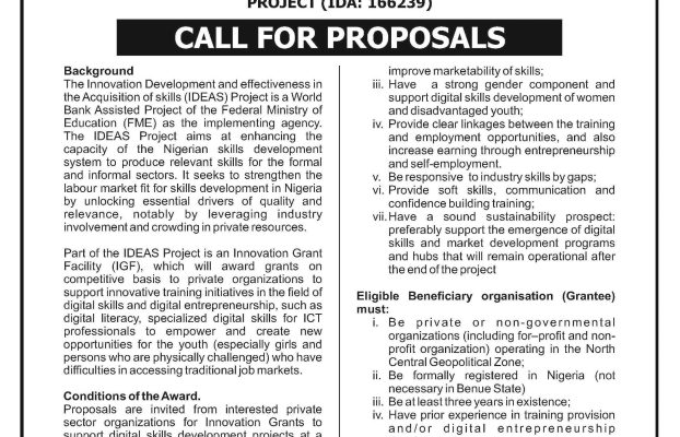 Gombe SPIU Innovation Grant Call for Proposal