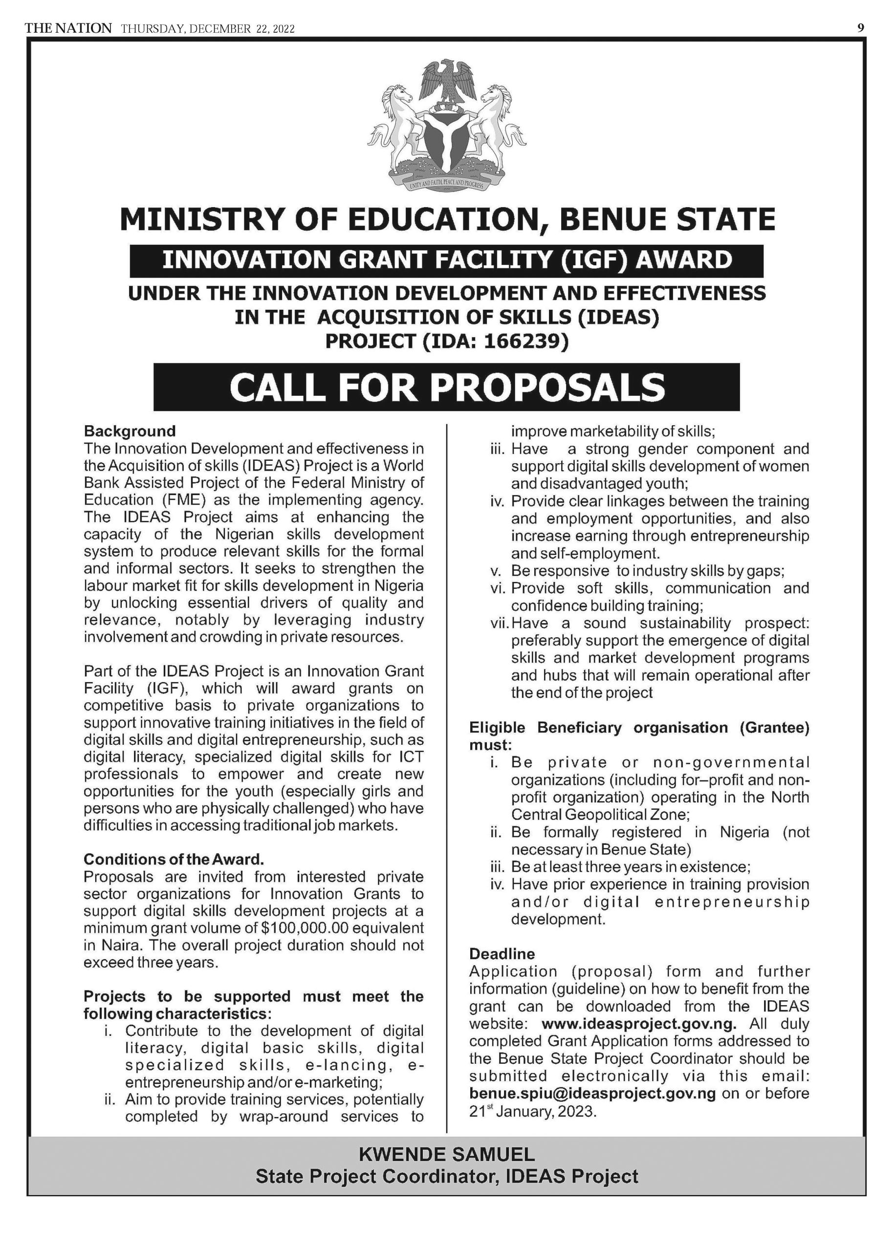 Abia SPIU Innovation Grant Call for Proposal