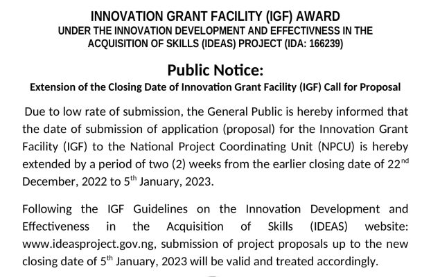 Innovation Grant Facility (IGF) Extension