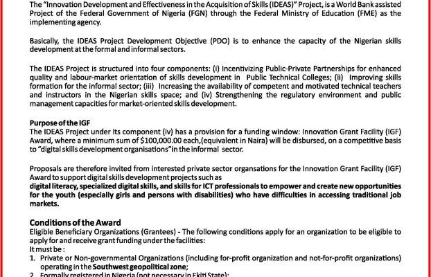 Ekiti SPIU Innovation Grant Call for Proposal
