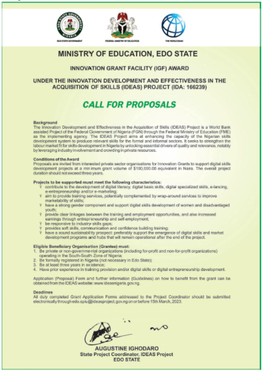 Edo SPIU Innovation Grant Call for Proposal