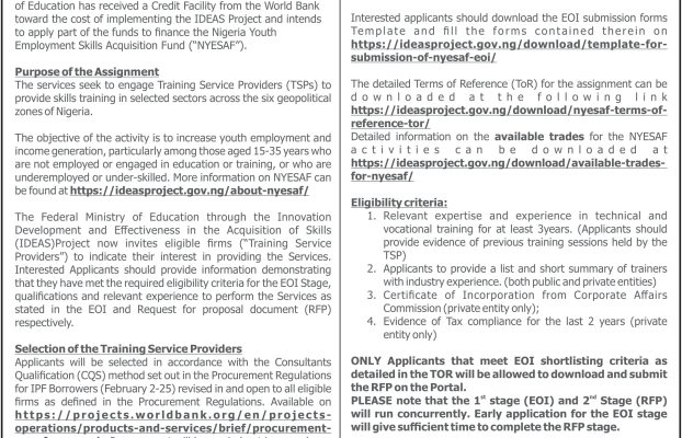 IDEAS Request for Expression of Interest (2nd Batch)