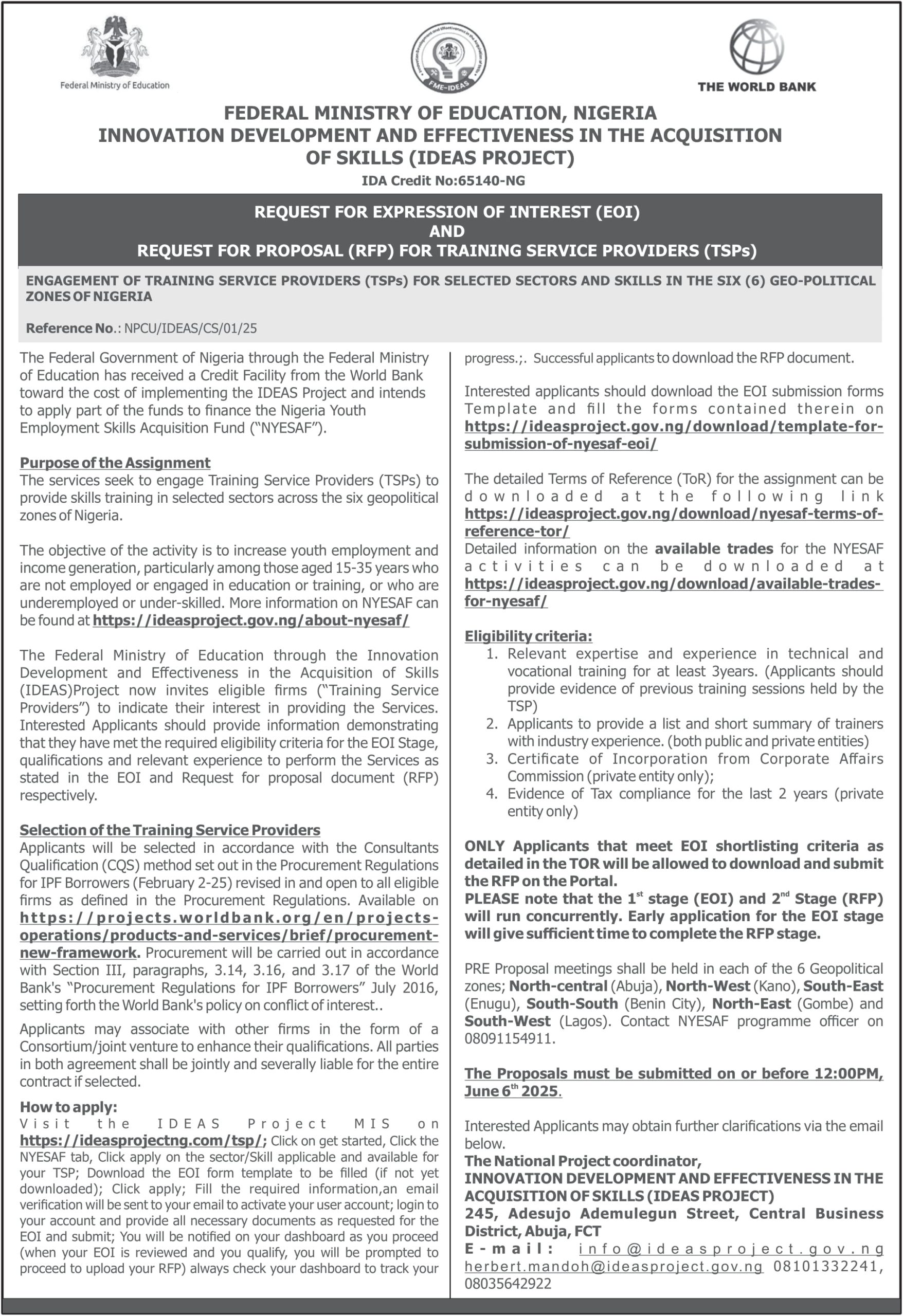 IDEAS Request for Expression of Interest (2nd Batch)