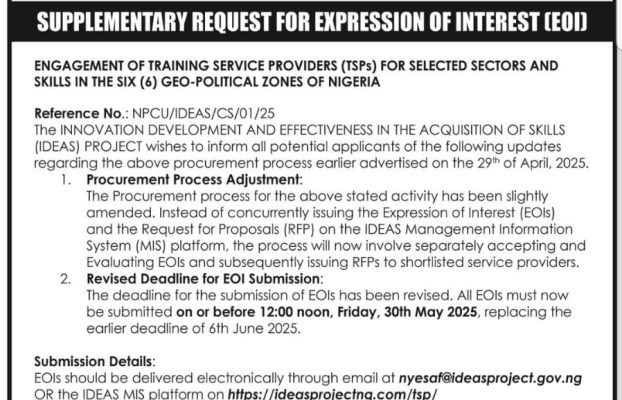 IDEAS Request for Expression of Interest (2nd Batch) Supplementary Advert